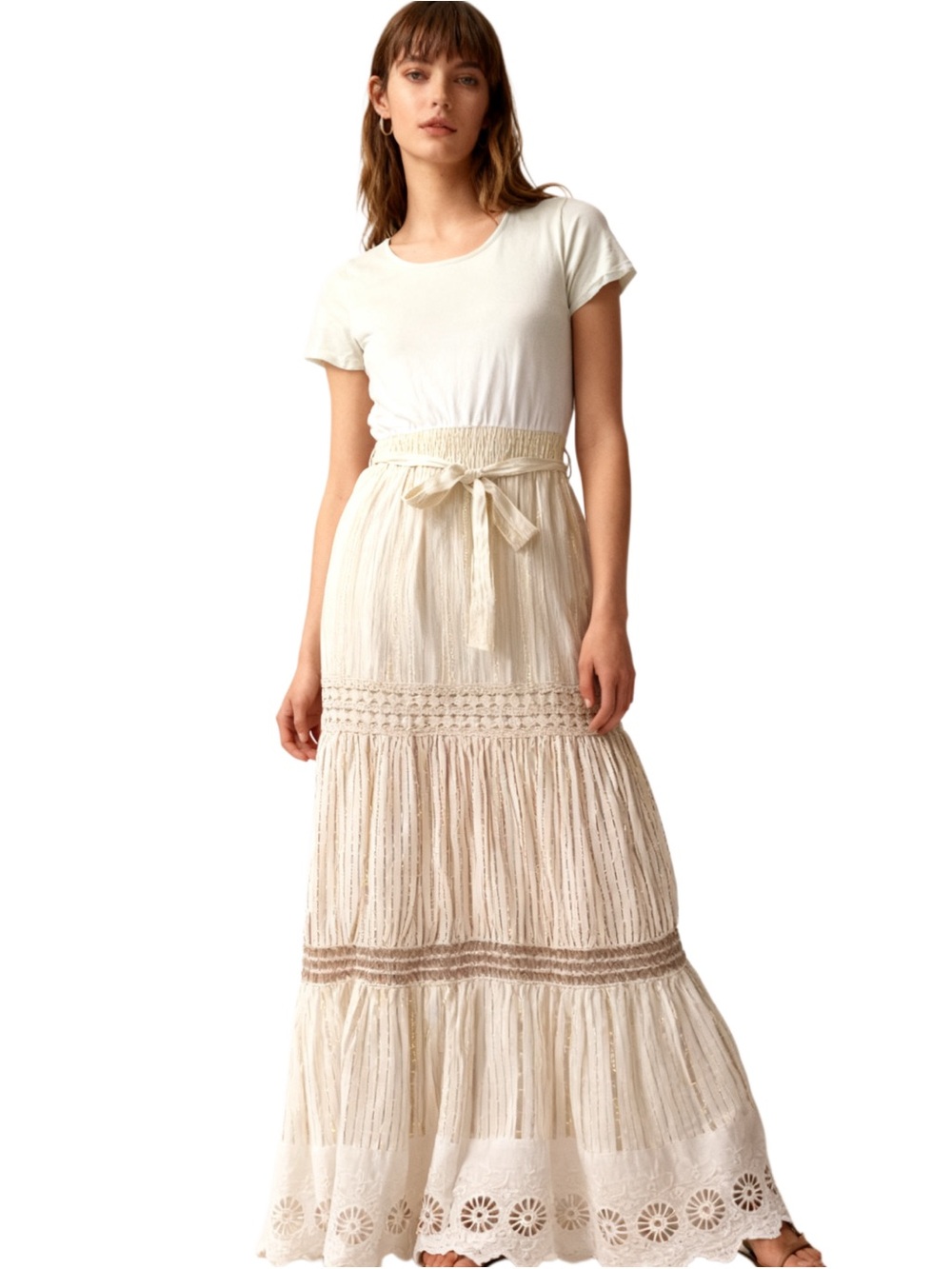 Nation AK Outfits NAOO lace design with short sleeves and a smocked waist